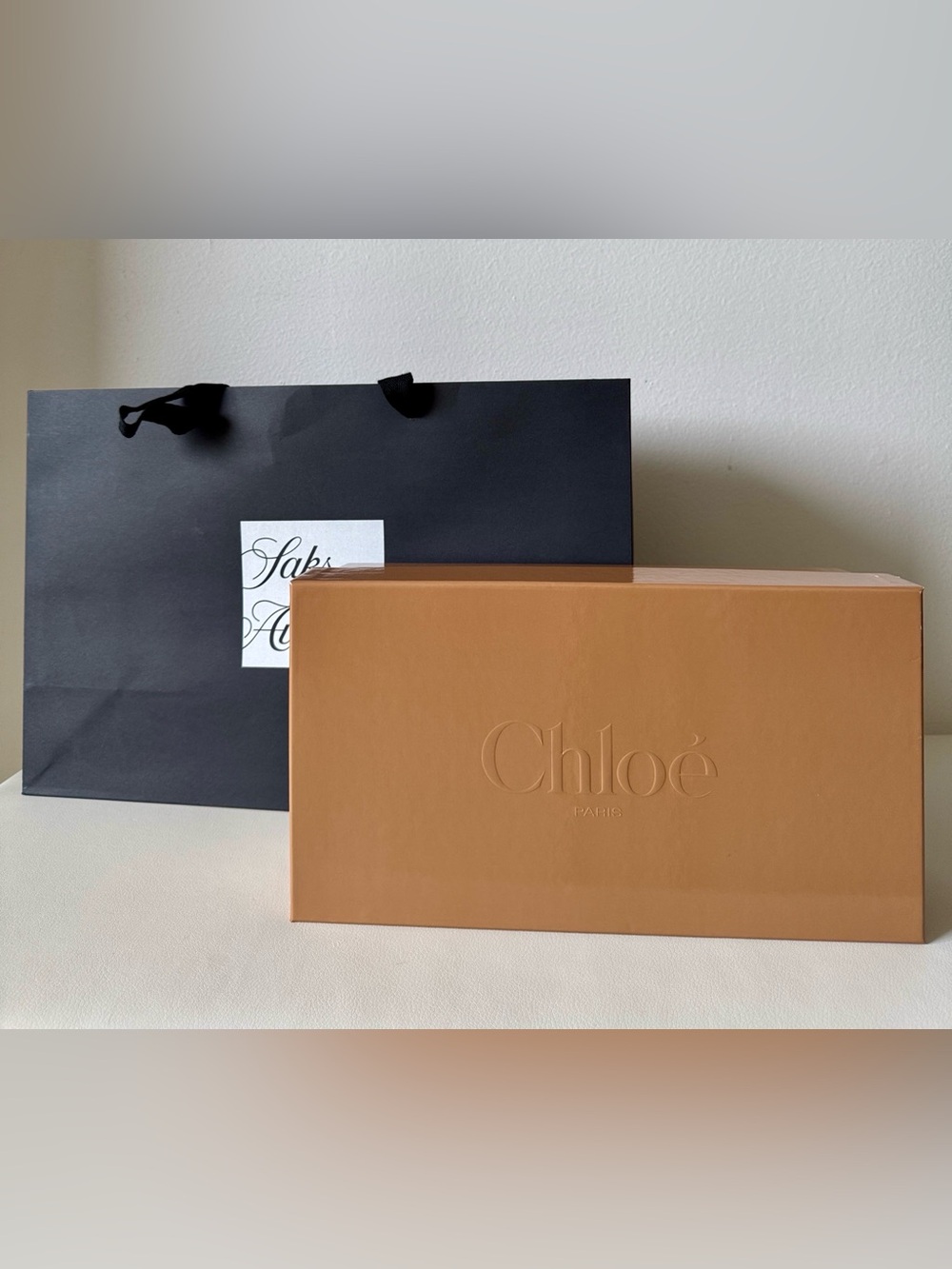 Chloe Shoe Box & Saks Fifth Ave Shopping Bag-  Branded Packaging ONLY